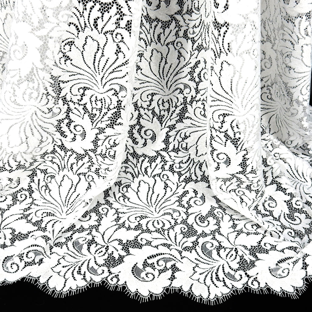 Double Sided Eyelash Scalloped Border Lace Fabric 3570 Ivory