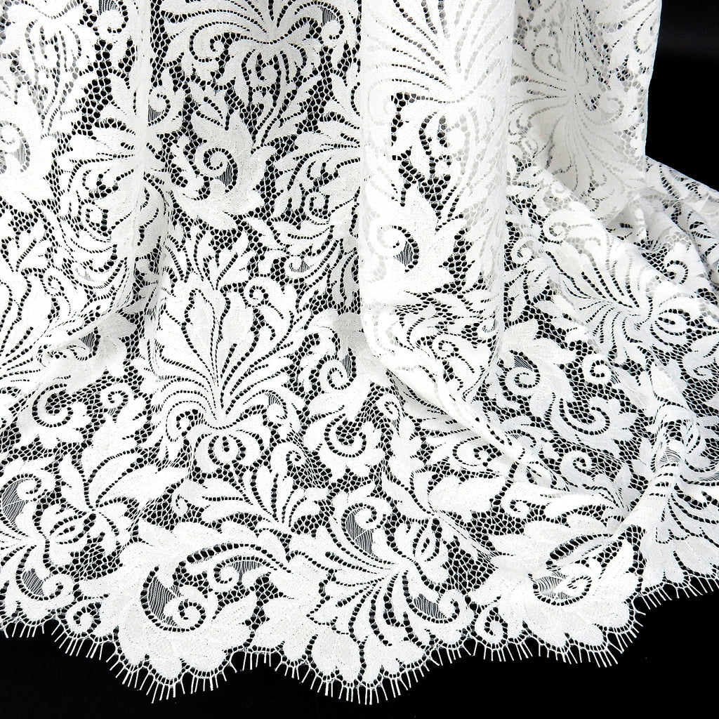 Double Sided Eyelash Scalloped Border Lace Fabric 3570 Ivory