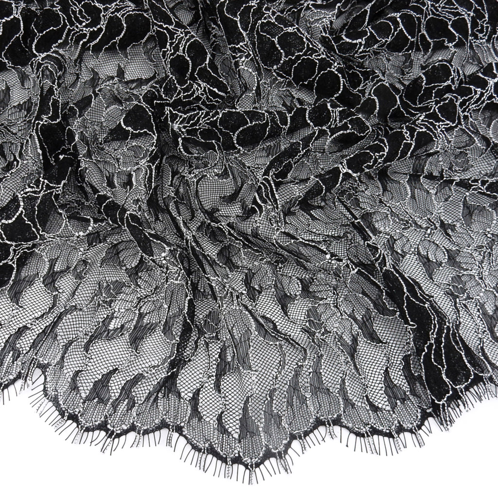 Double Sided Eyelash Border Mesh Lace Fabric 3852 Black/Ivory