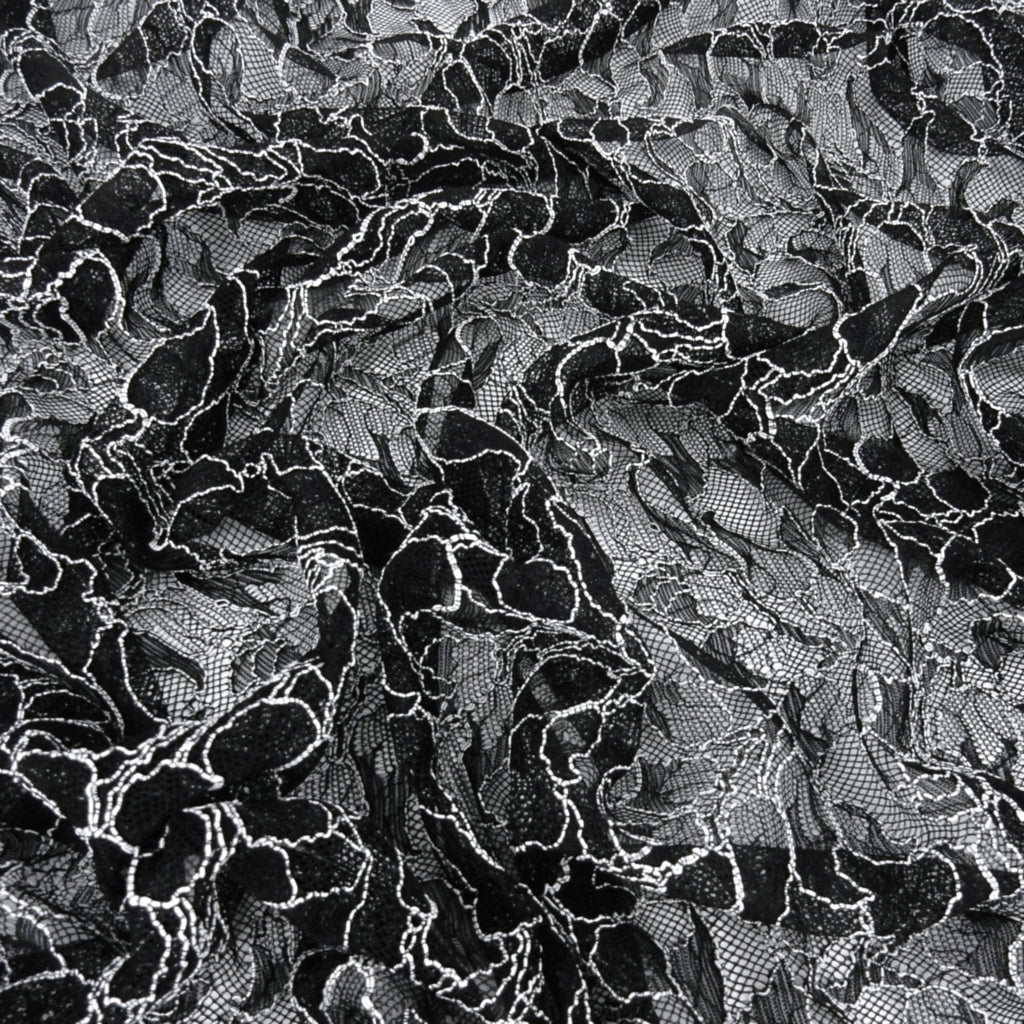 Double Sided Eyelash Border Mesh Lace Fabric 3852 Black/Ivory