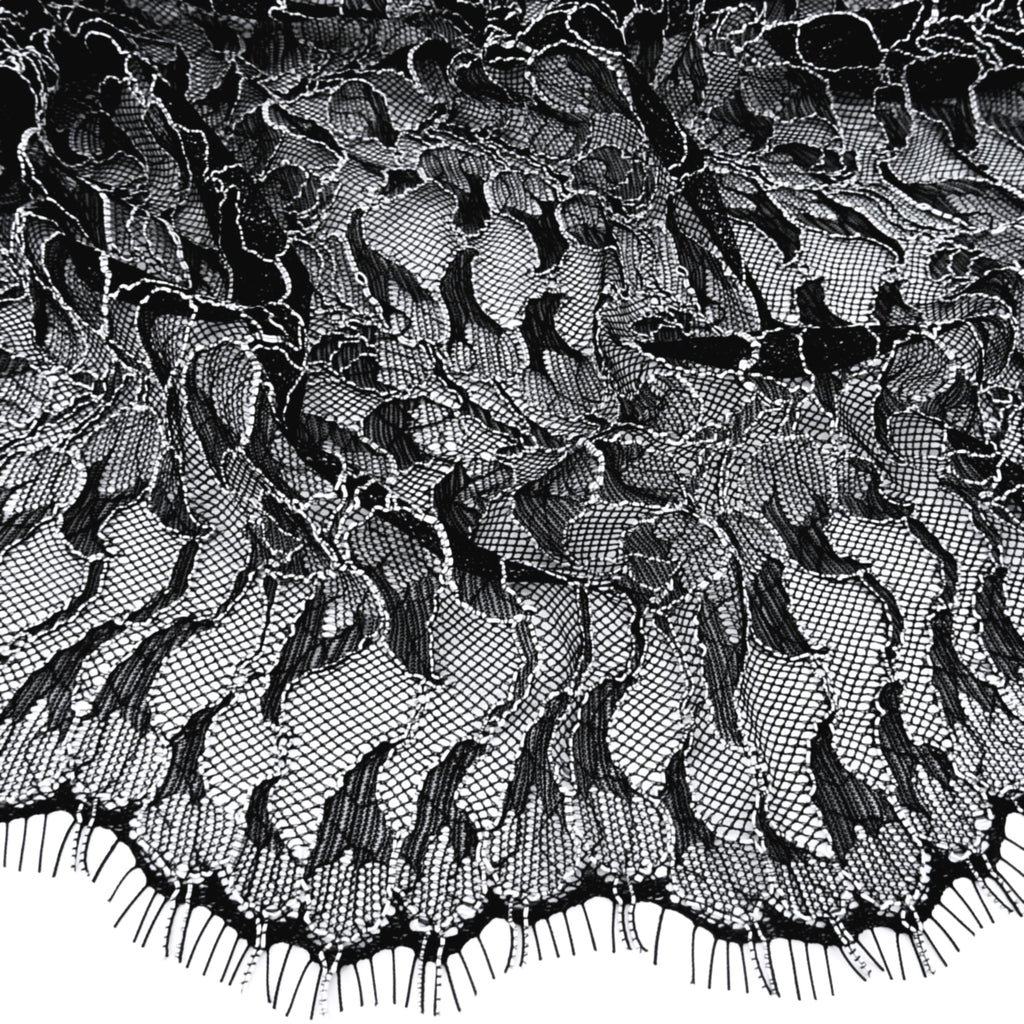 Double Sided Eyelash Border Mesh Lace Fabric 3852 Black/Ivory