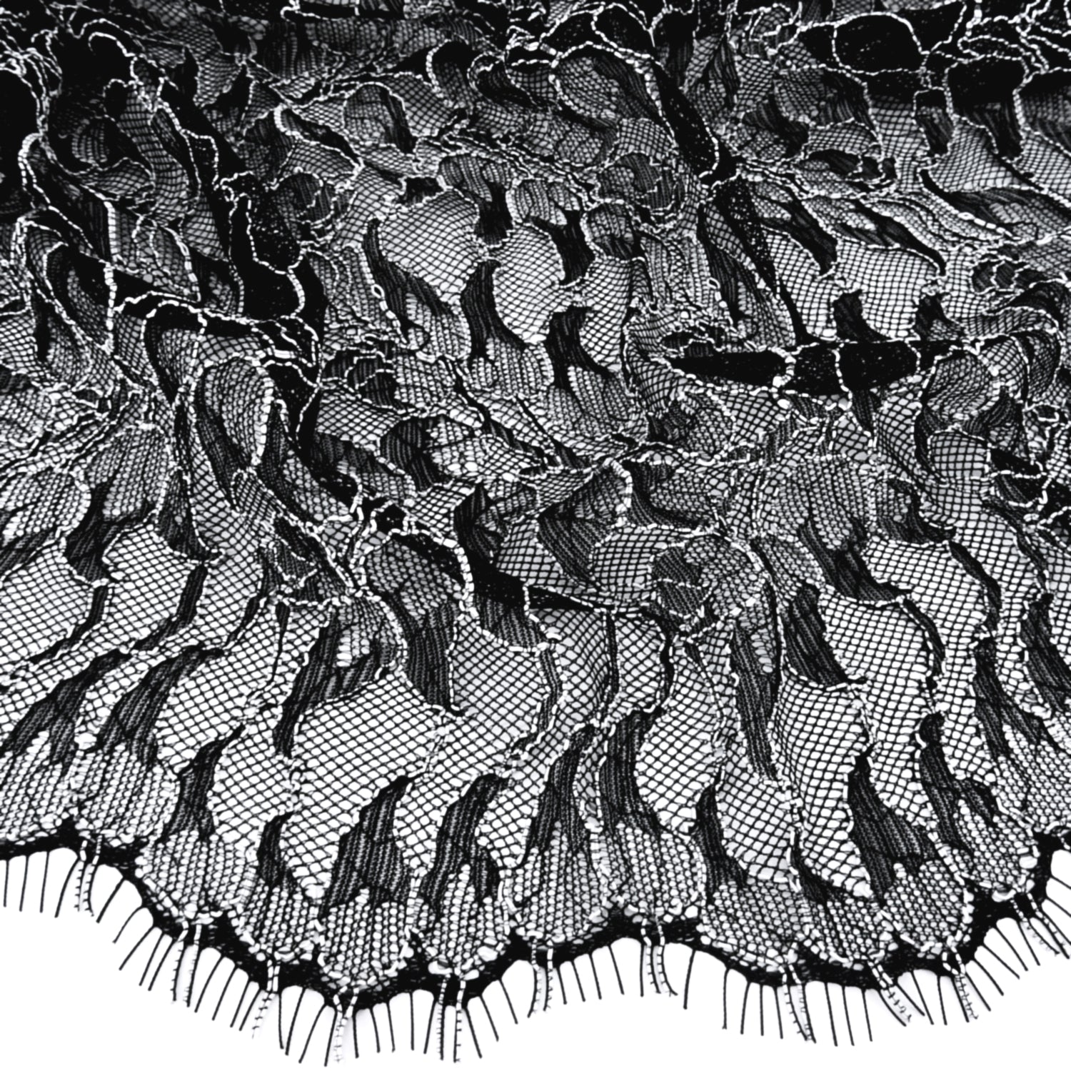 Double Sided Eyelash Border Mesh Lace Fabric 3852 Black/Ivory