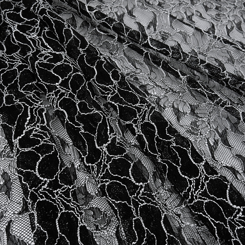 Double Sided Eyelash Border Mesh Lace Fabric 3852 Black/Ivory