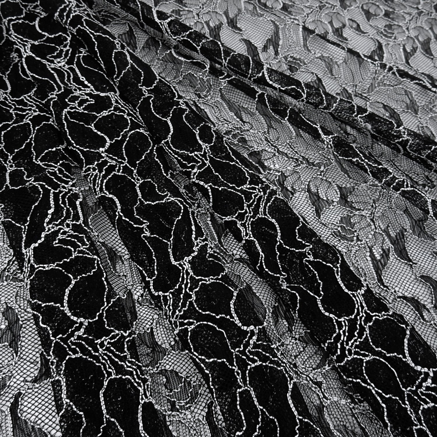 Double Sided Eyelash Border Mesh Lace Fabric 3852 Black/Ivory