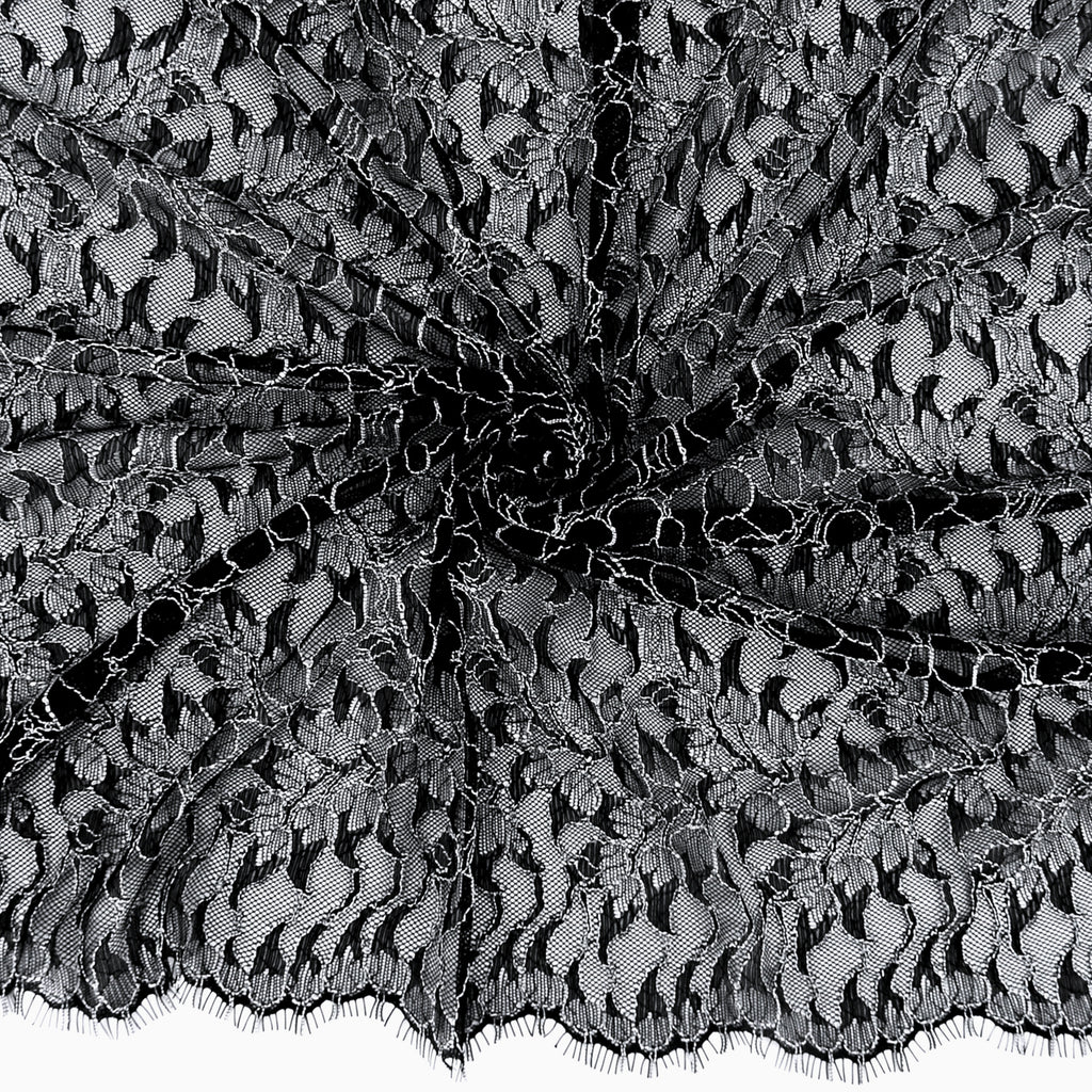 Double Sided Eyelash Border Mesh Lace Fabric 3852 Black/Ivory