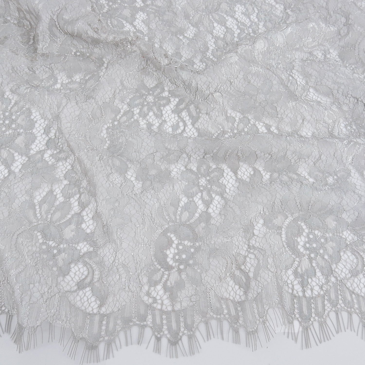 Double Scalloped Eyelash Border Klauber Lace Fabric 3861 Sandstone/Silver