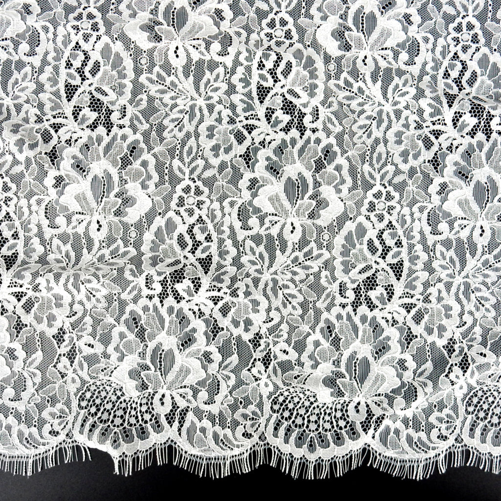 Double Sided Eyelash Scalloped Border Lace Fabric 4000 Off White