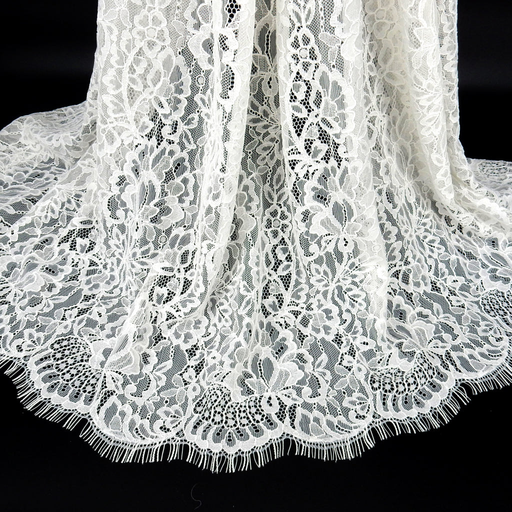 Double Sided Eyelash Scalloped Border Lace Fabric 4000 Off White