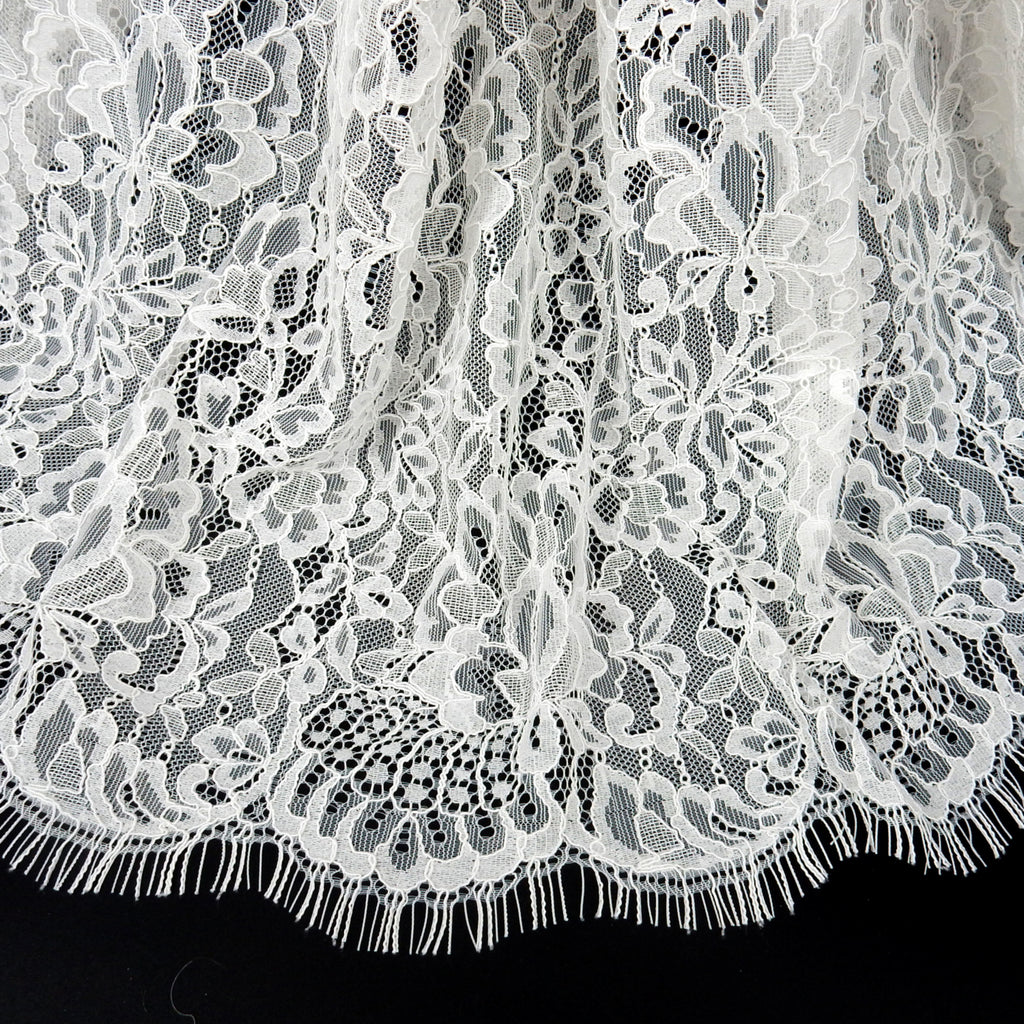 Double Sided Eyelash Scalloped Border Lace Fabric 4000 Off White