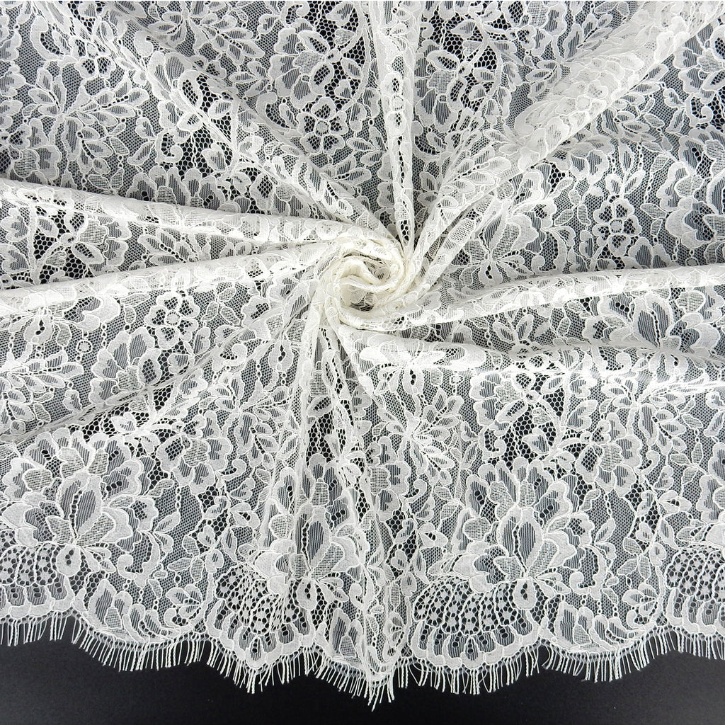 Double Sided Eyelash Scalloped Border Lace Fabric 4000 Off White