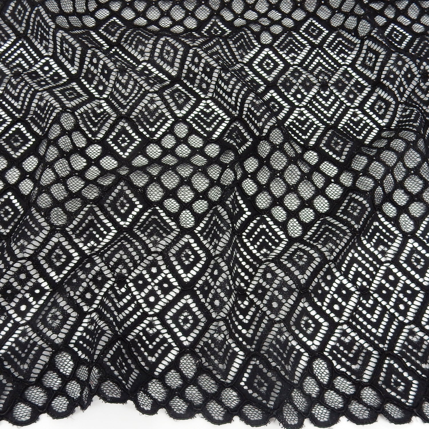 Double Scalloped Lace Fabric 4005  Black