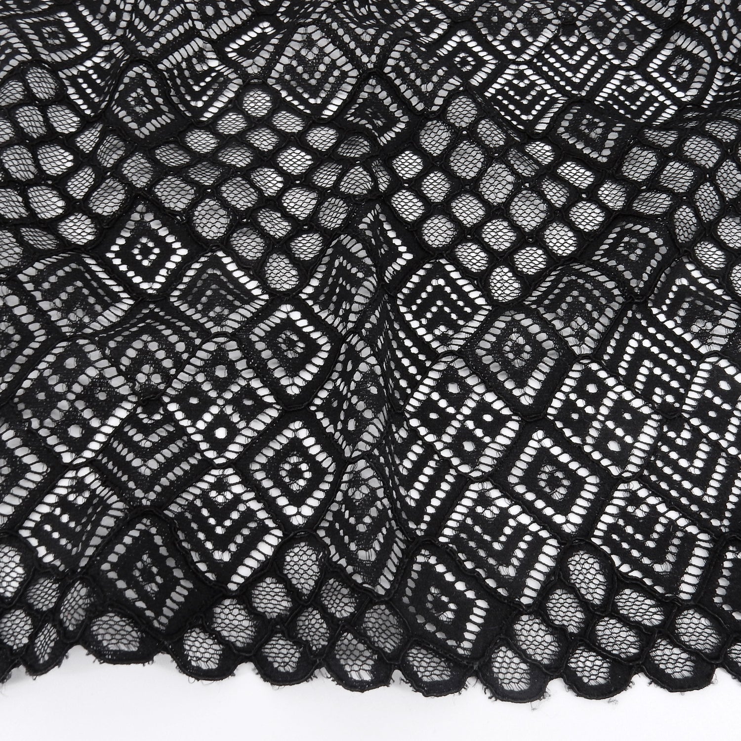 Double Scalloped Lace Fabric 4005  Black