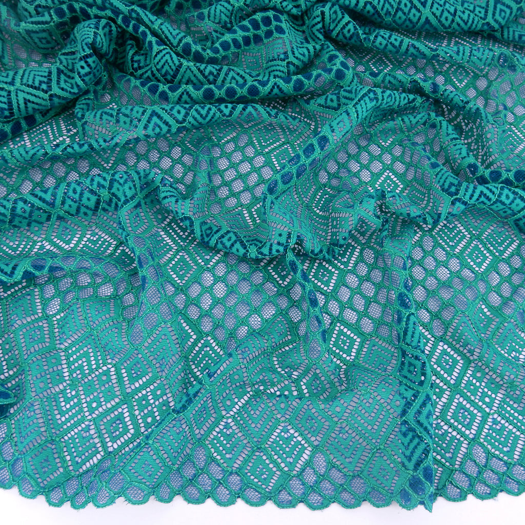 Double Scalloped Lace Fabric 4005 Blue/Green