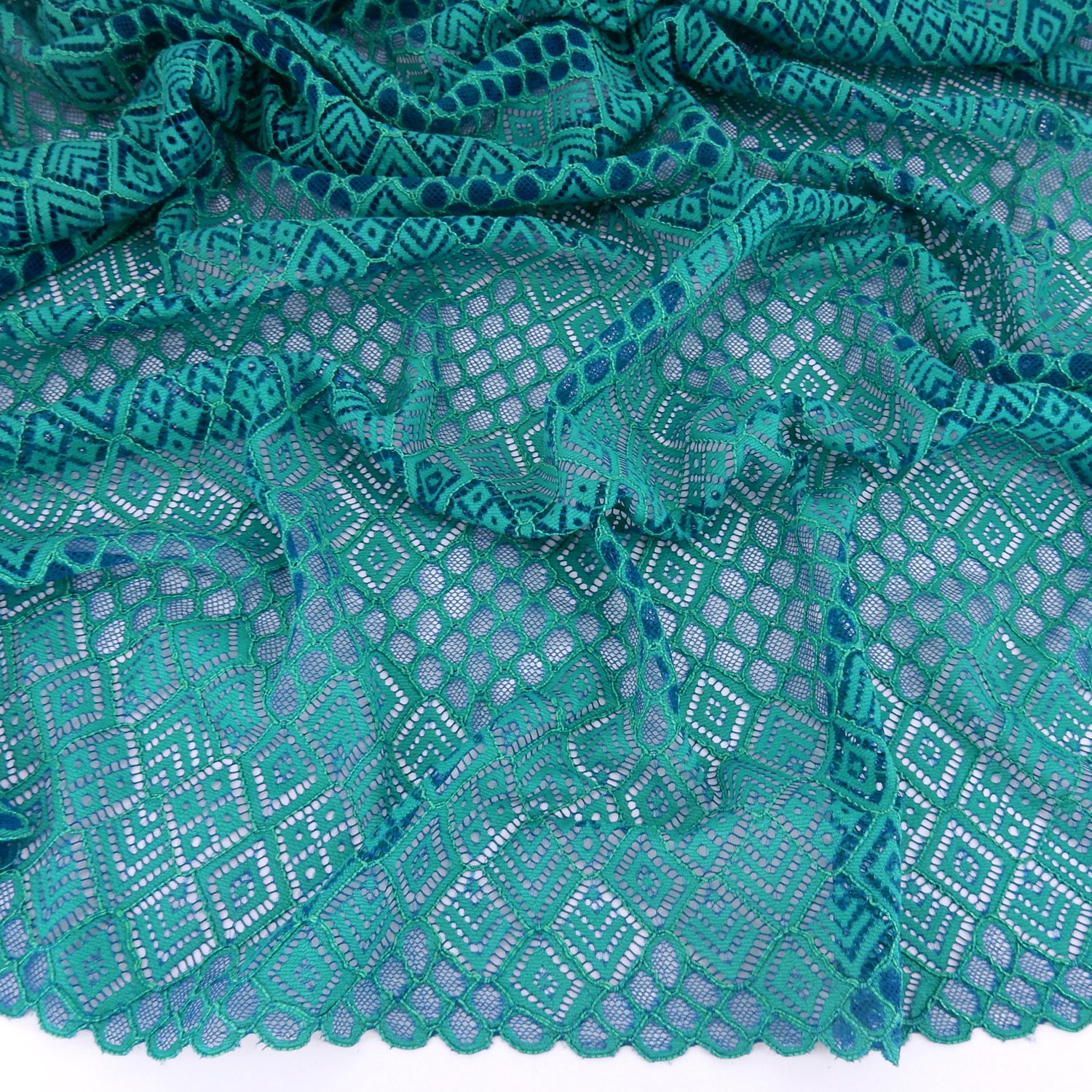 Double Scalloped Lace Fabric 4005 Blue/Green