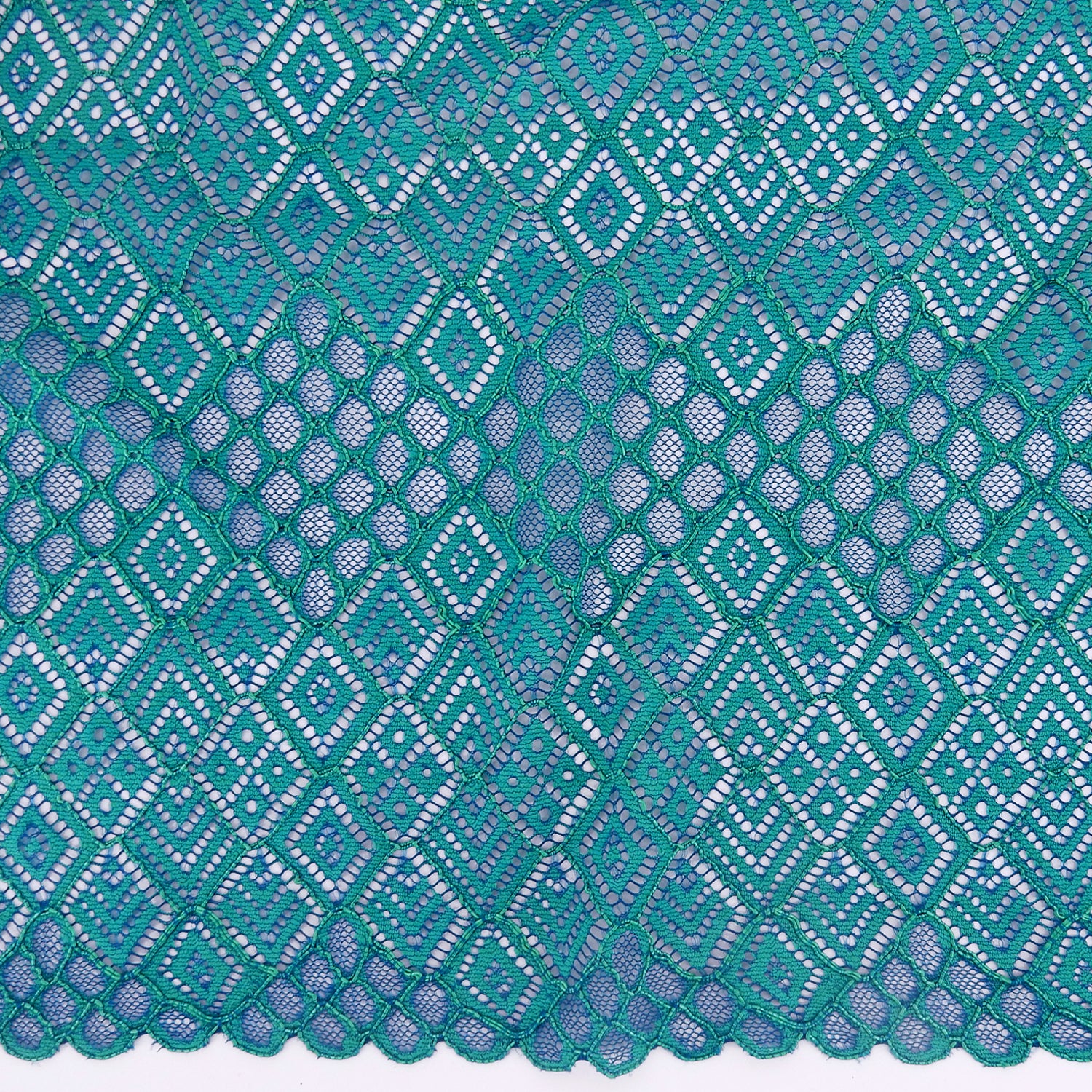 Double Scalloped Lace Fabric 4005 Blue/Green