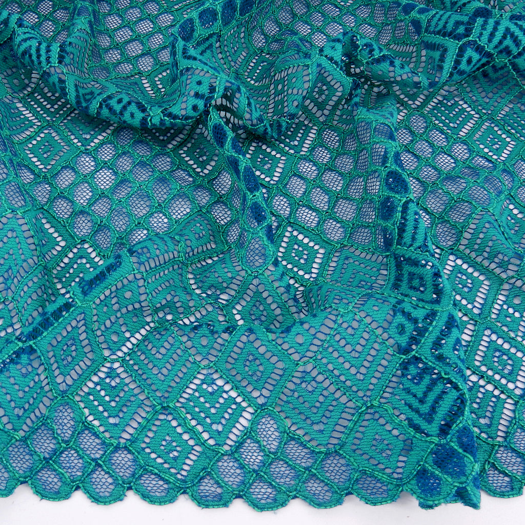 Double Scalloped Lace Fabric 4005 Blue/Green