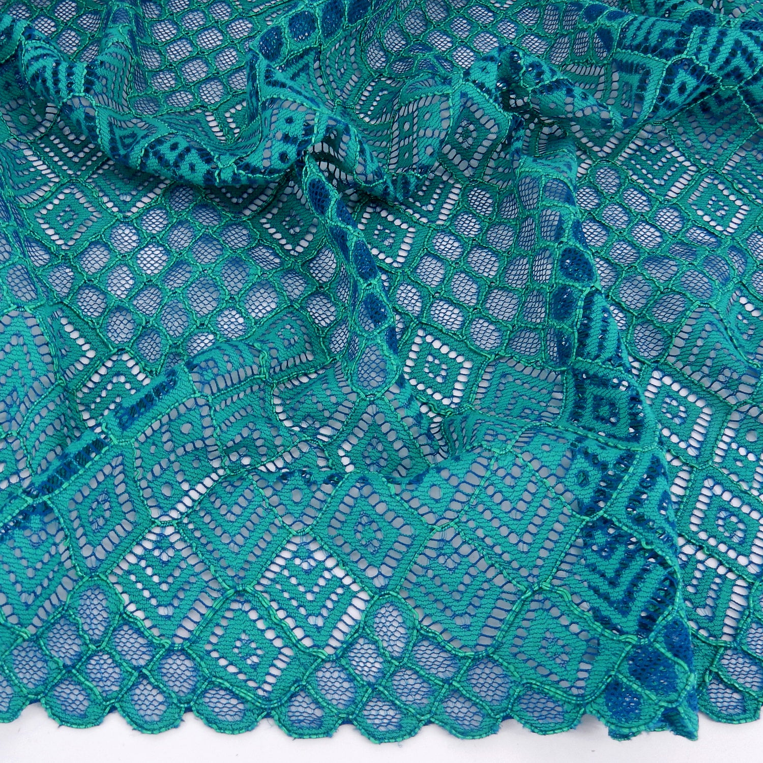 Double Scalloped Lace Fabric 4005 Blue/Green