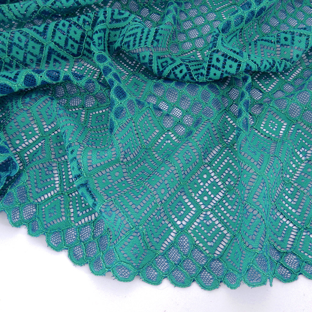Double Scalloped Lace Fabric 4005 Blue/Green