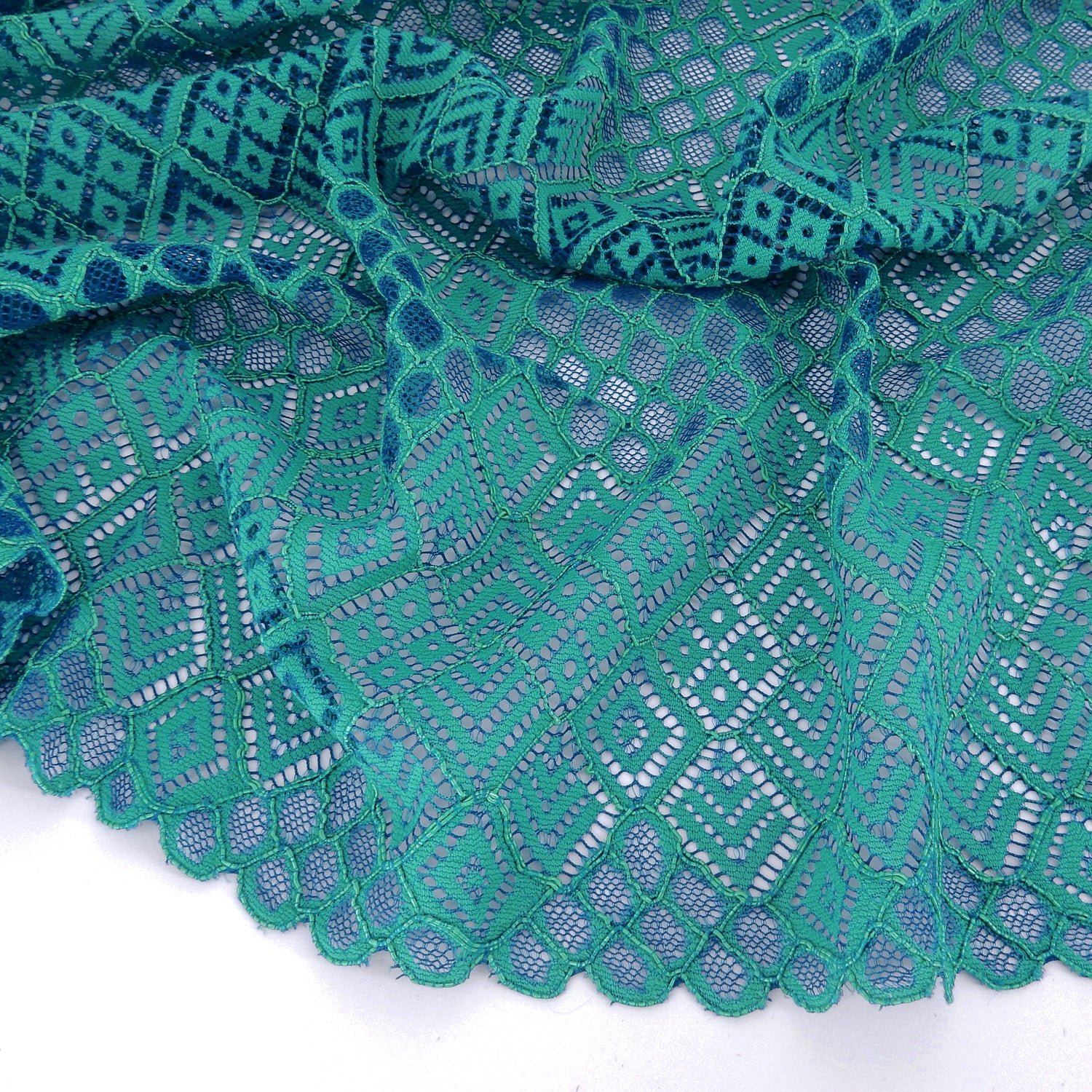 Double Scalloped Lace Fabric 4005 Blue/Green