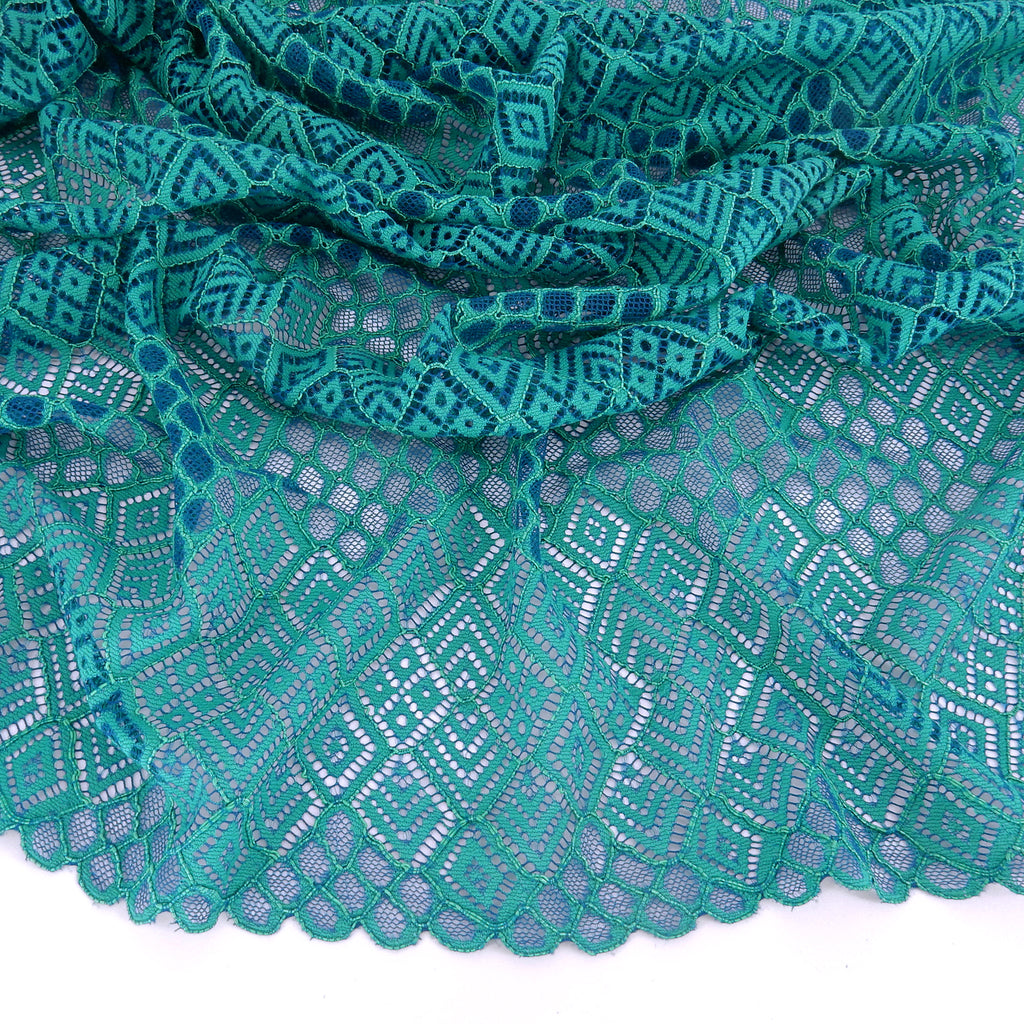 Double Scalloped Lace Fabric 4005 Blue/Green