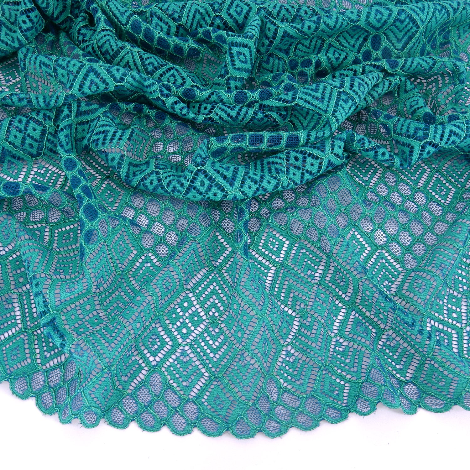Double Scalloped Lace Fabric 4005 Blue/Green
