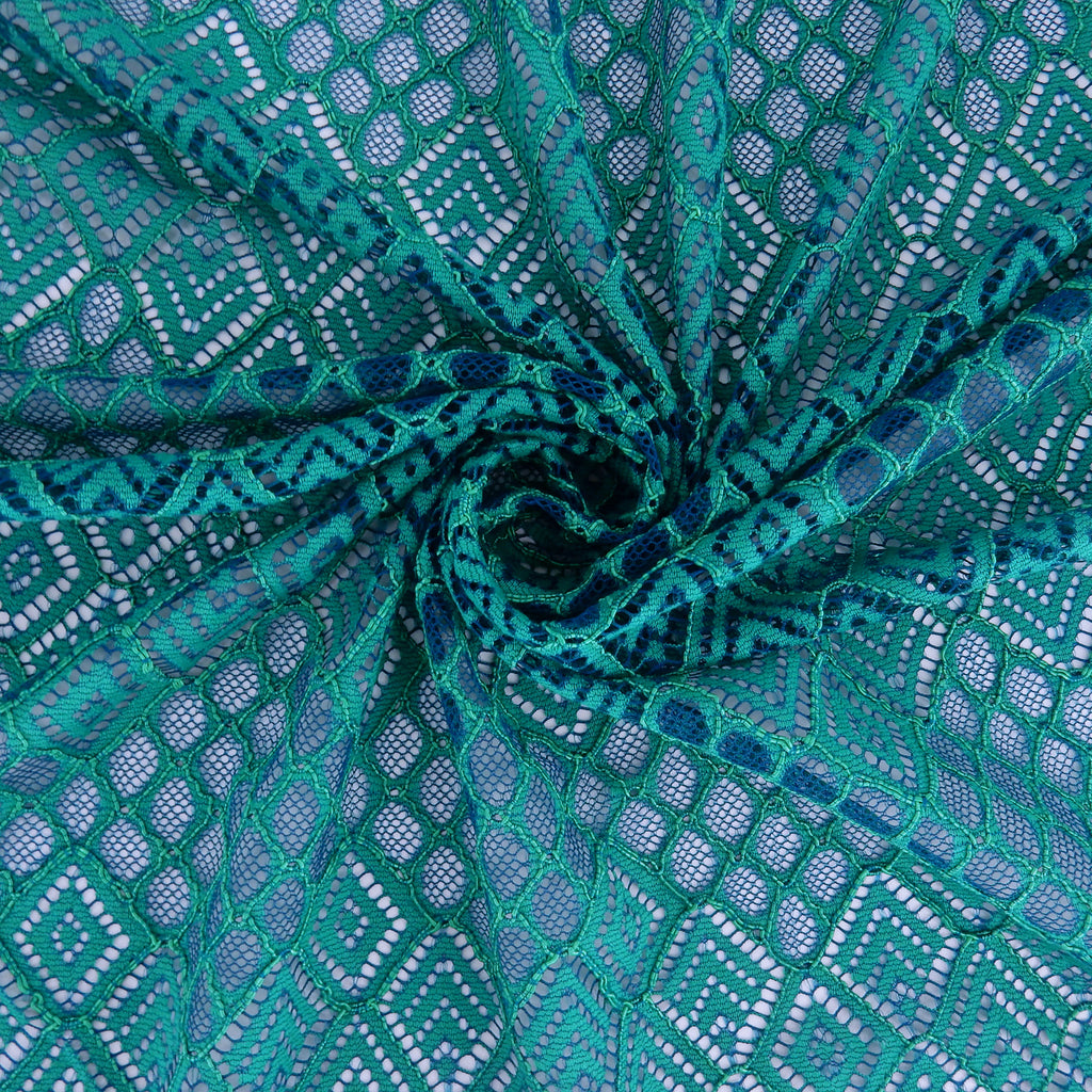 Double Scalloped Lace Fabric 4005 Blue/Green