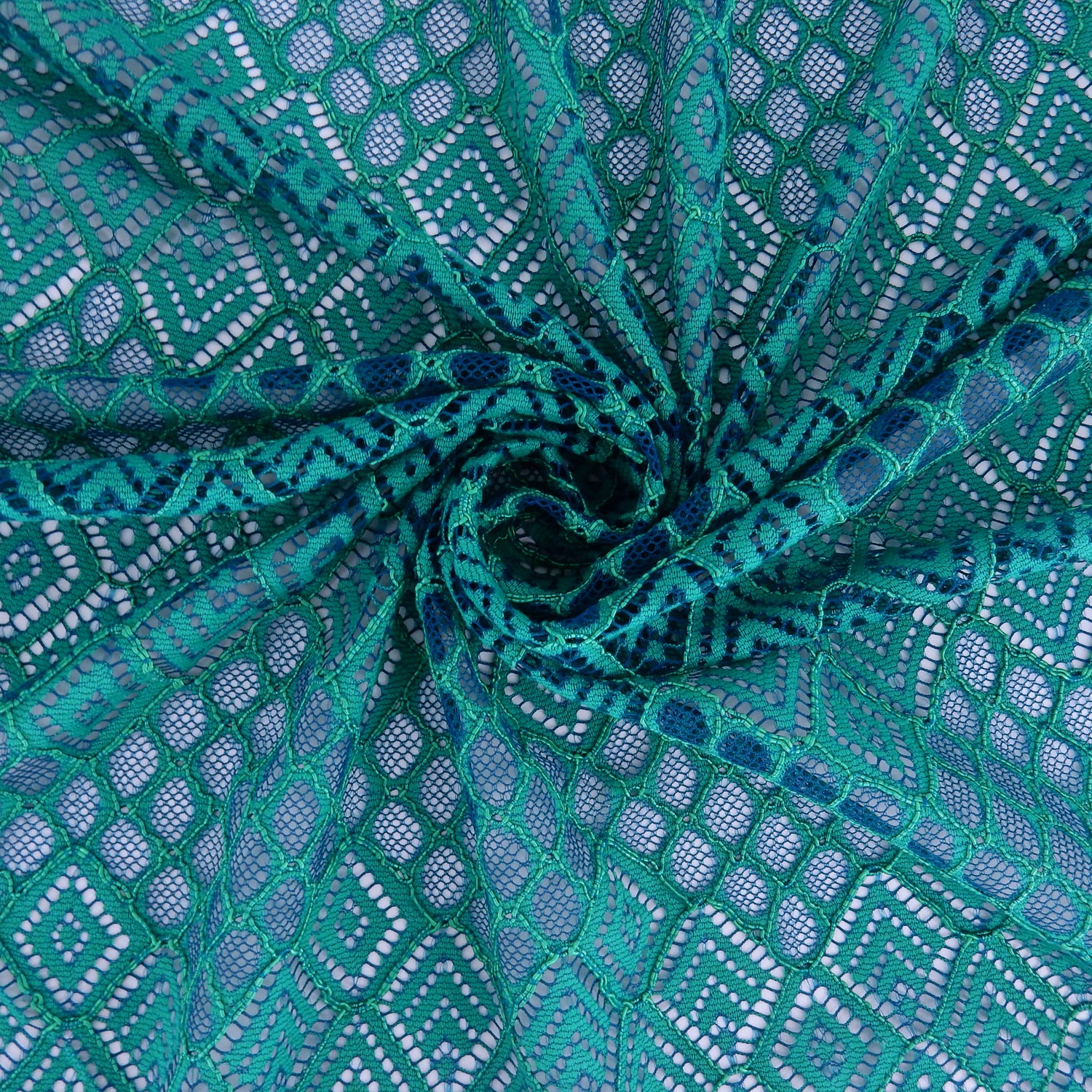 Double Scalloped Lace Fabric 4005 Blue/Green