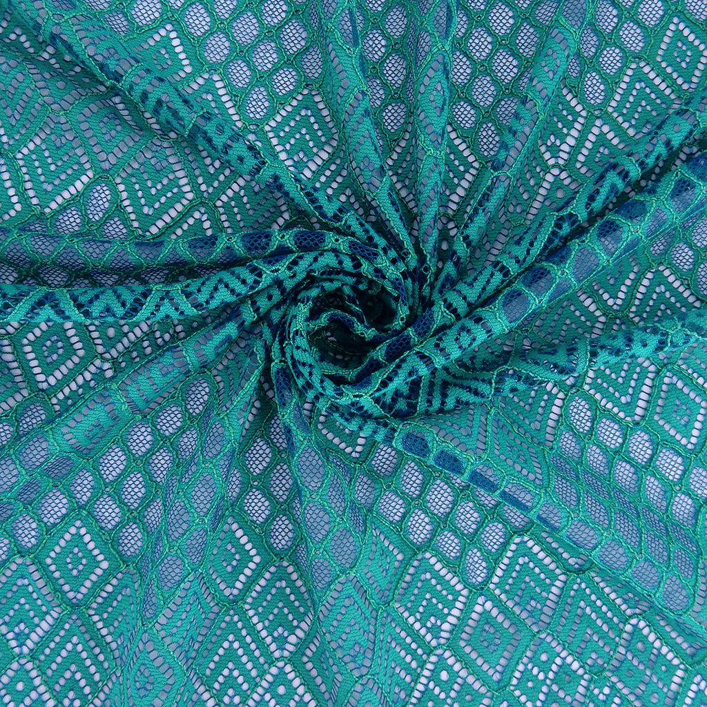 Double Scalloped Lace Fabric 4005 Blue/Green