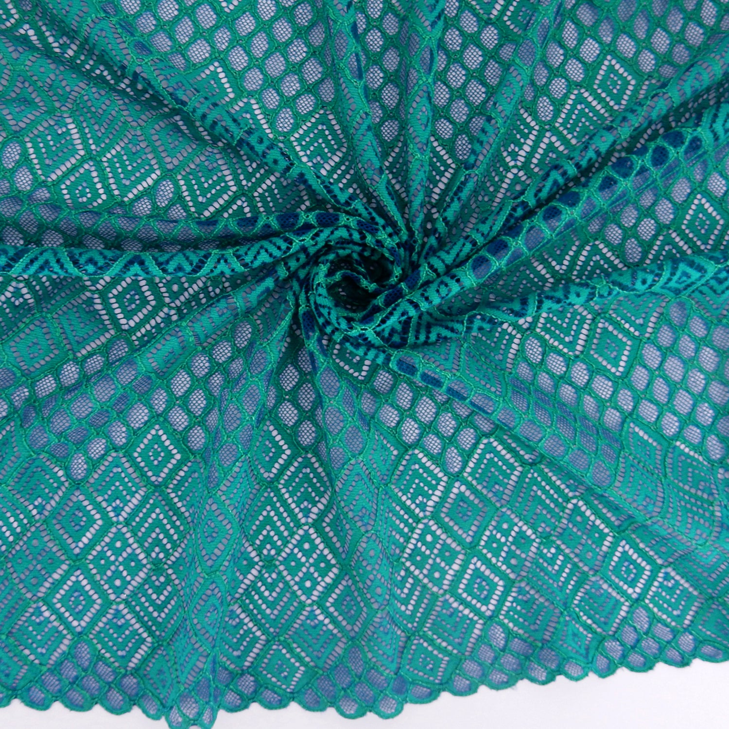 Double Scalloped Lace Fabric 4005 Blue/Green