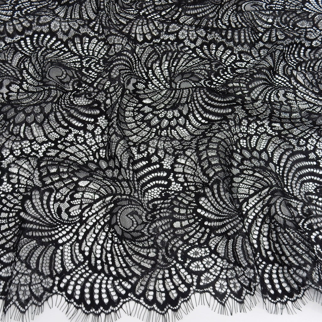 Metallic Double-Sided Eyelash Border Lace Fabric 4007 Black/Silver
