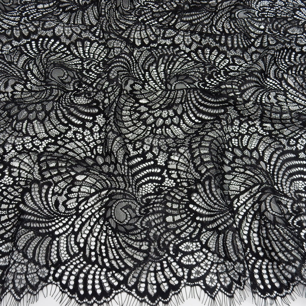 Metallic Double-Sided Eyelash Border Lace Fabric 4007 Black/Silver