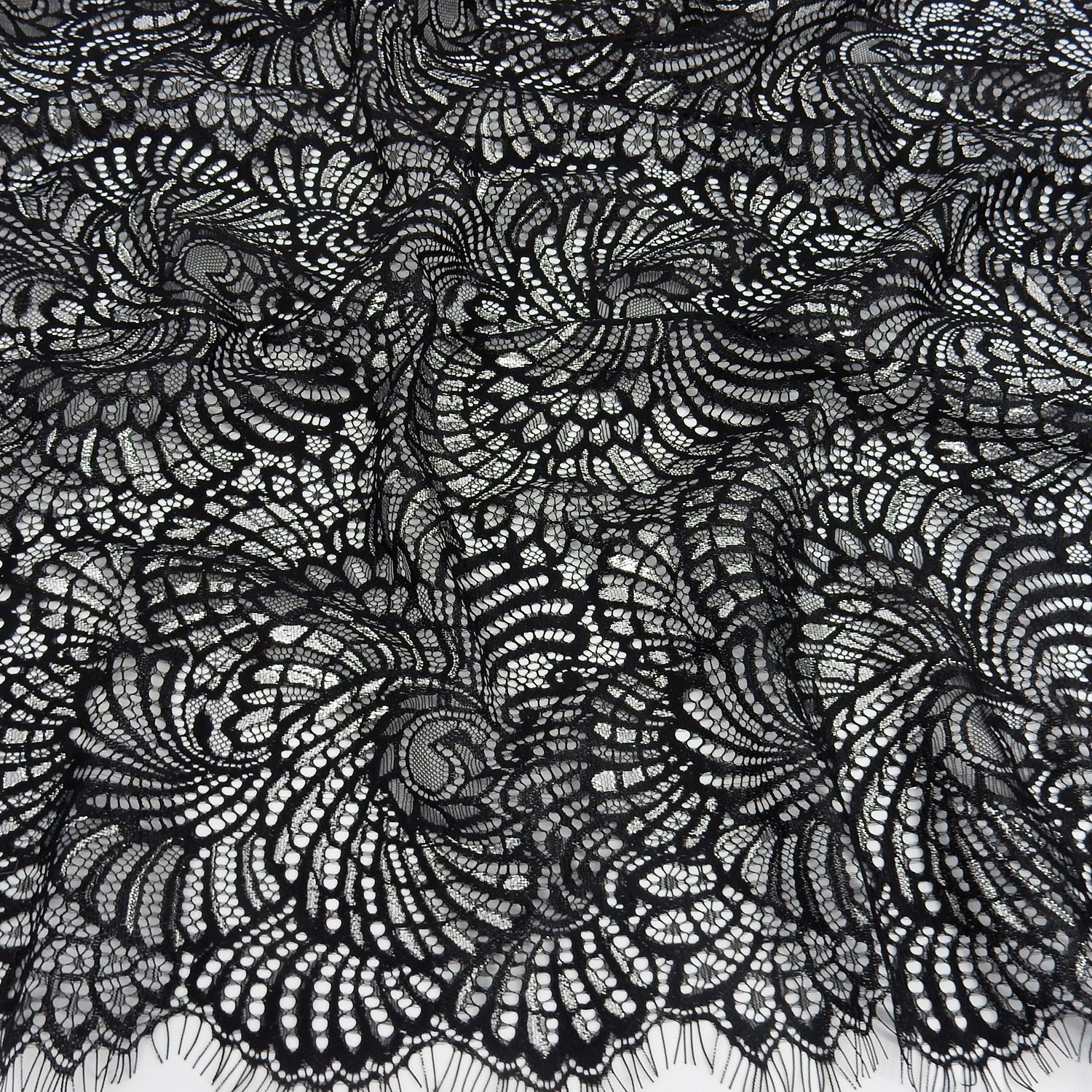 Metallic Double-Sided Eyelash Border Lace Fabric 4007 Black/Silver