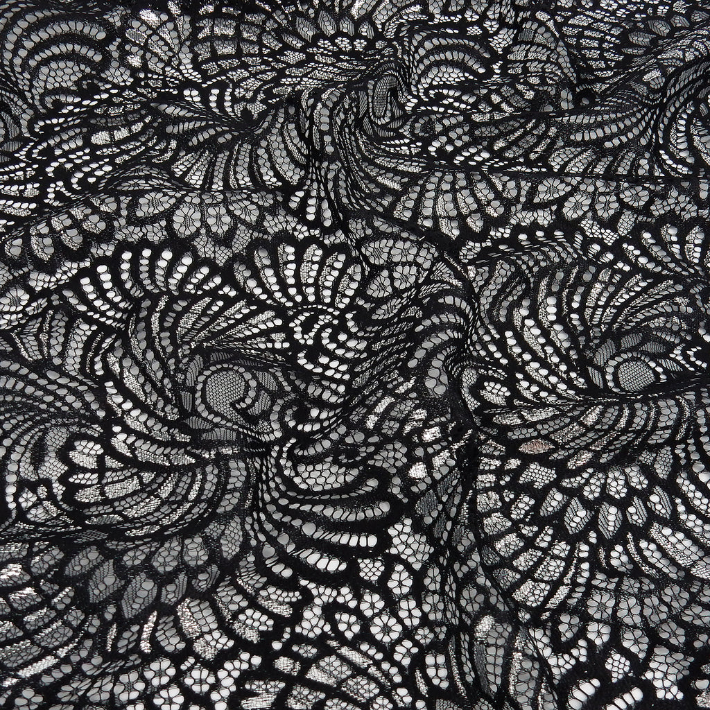 Metallic Double-Sided Eyelash Border Lace Fabric 4007 Black/Silver