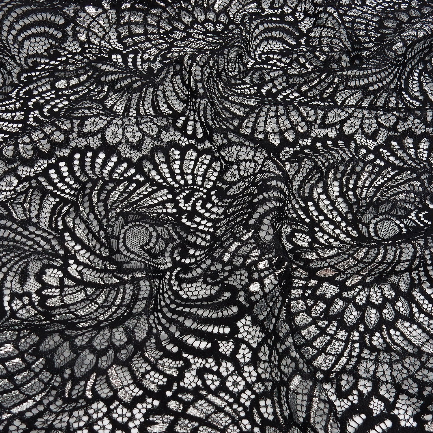 Metallic Double-Sided Eyelash Border Lace Fabric 4007 Black/Silver