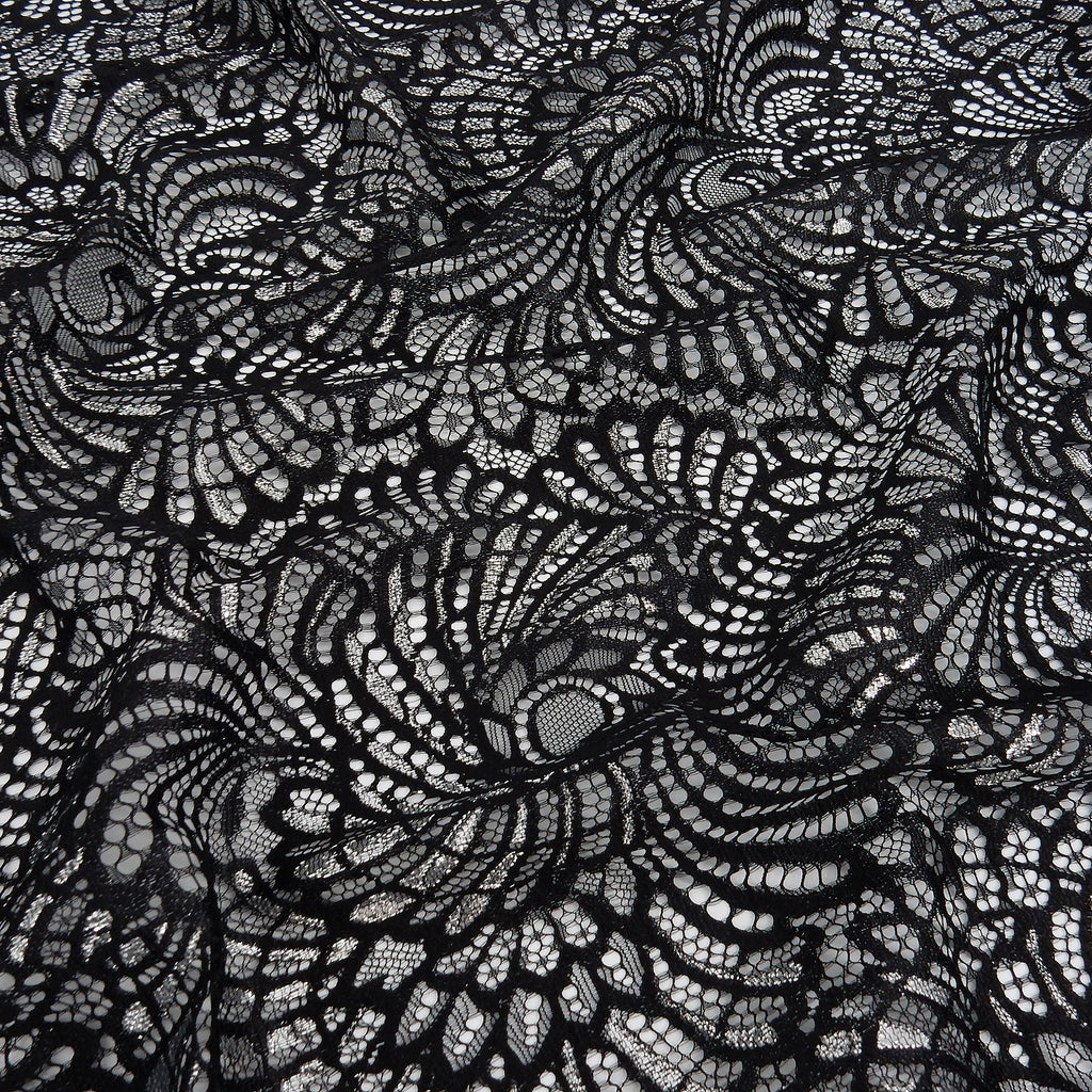 Metallic Double-Sided Eyelash Border Lace Fabric 4007 Black/Silver