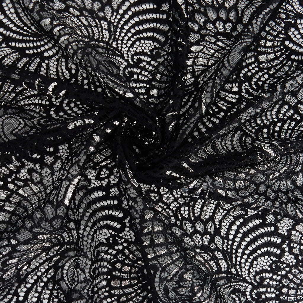 Metallic Double-Sided Eyelash Border Lace Fabric 4007 Black/Silver