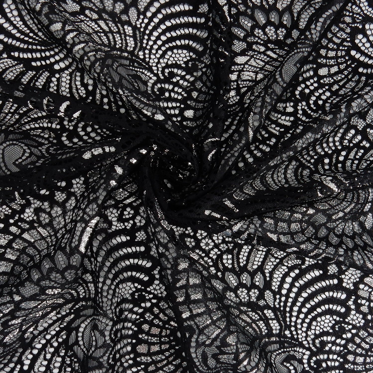Metallic Double-Sided Eyelash Border Lace Fabric 4007 Black/Silver
