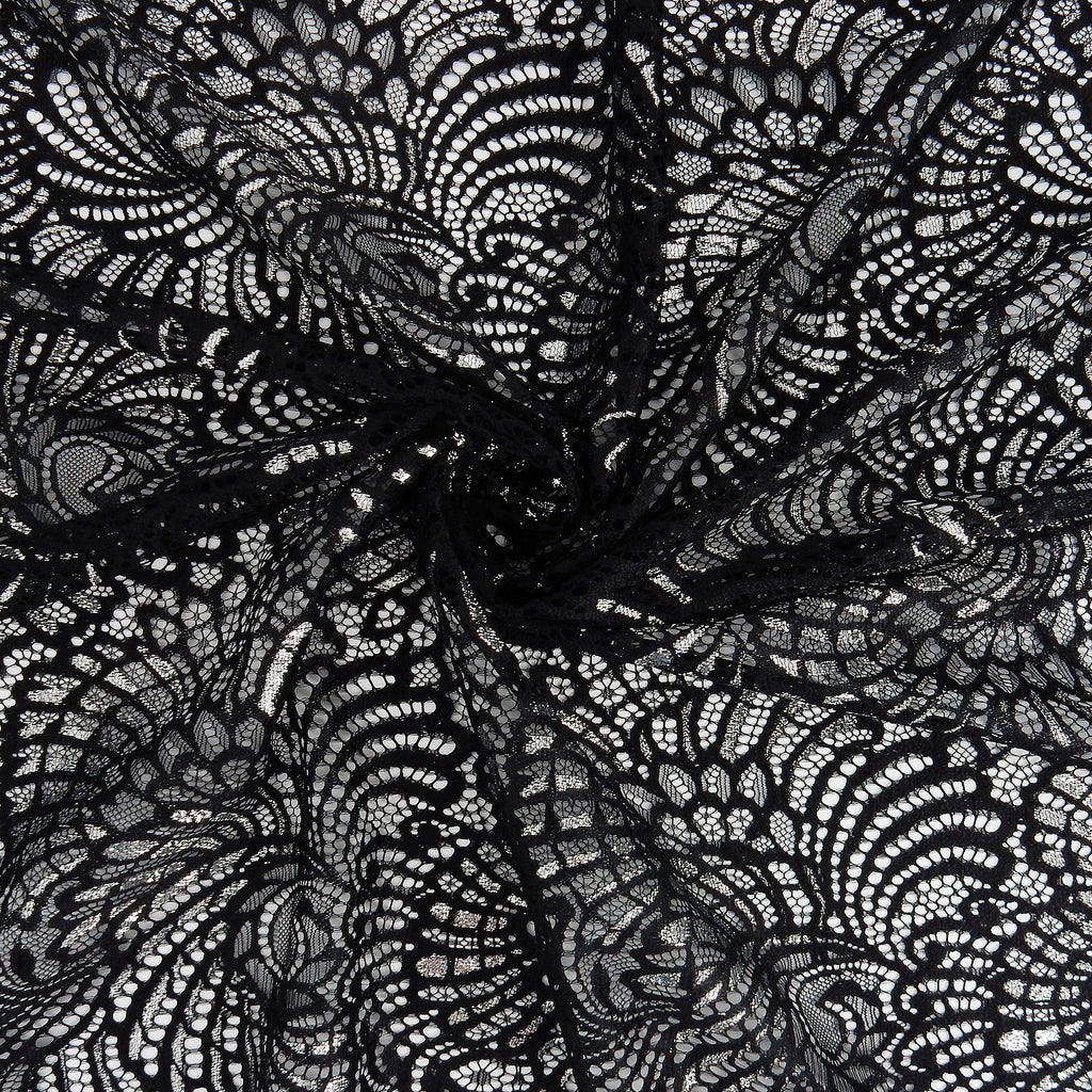 Metallic Double-Sided Eyelash Border Lace Fabric 4007 Black/Silver