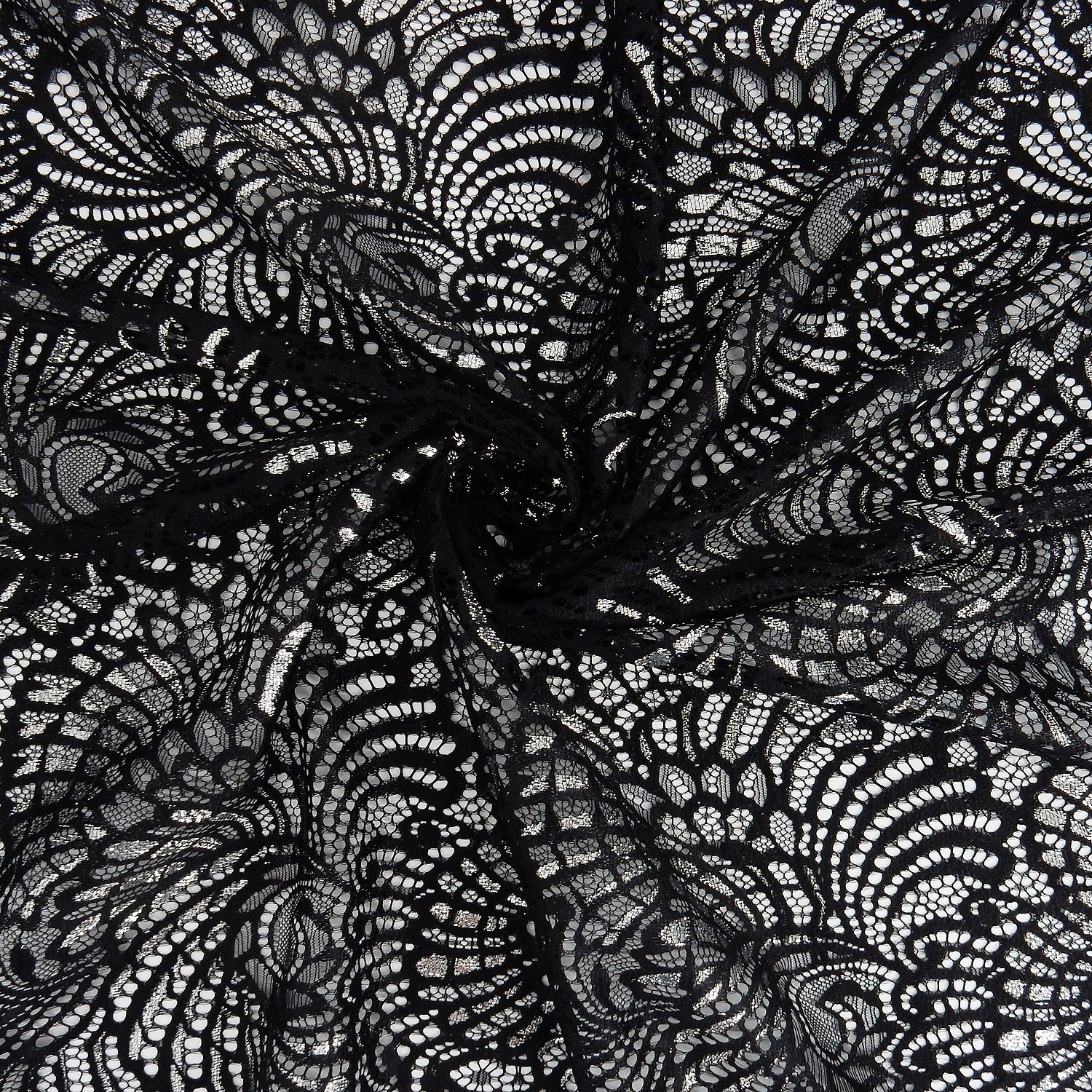 Metallic Double-Sided Eyelash Border Lace Fabric 4007 Black/Silver