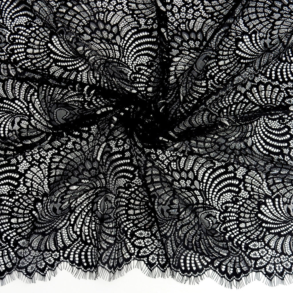 Metallic Double-Sided Eyelash Border Lace Fabric 4007 Black/Silver