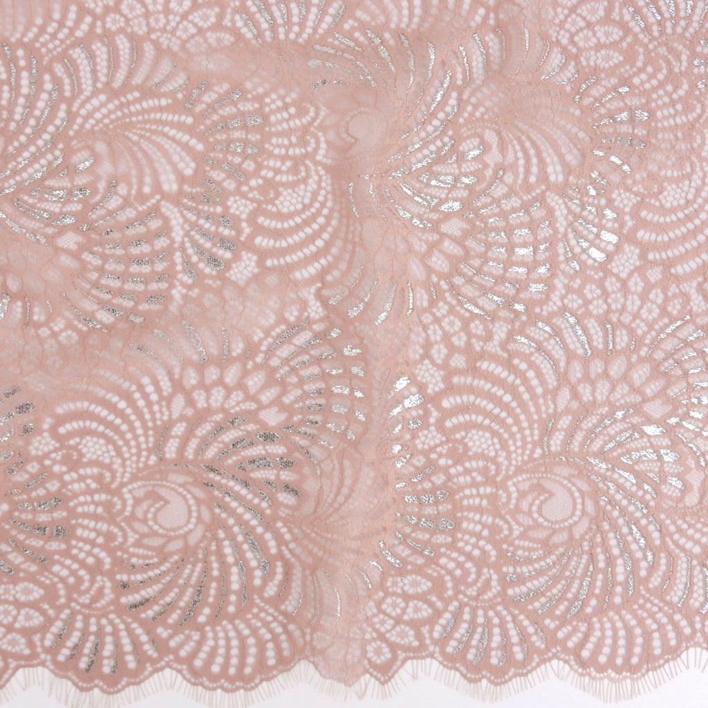 Metallic Double-Sided Eyelash Border Lace Fabric 4007 Blush/Silver