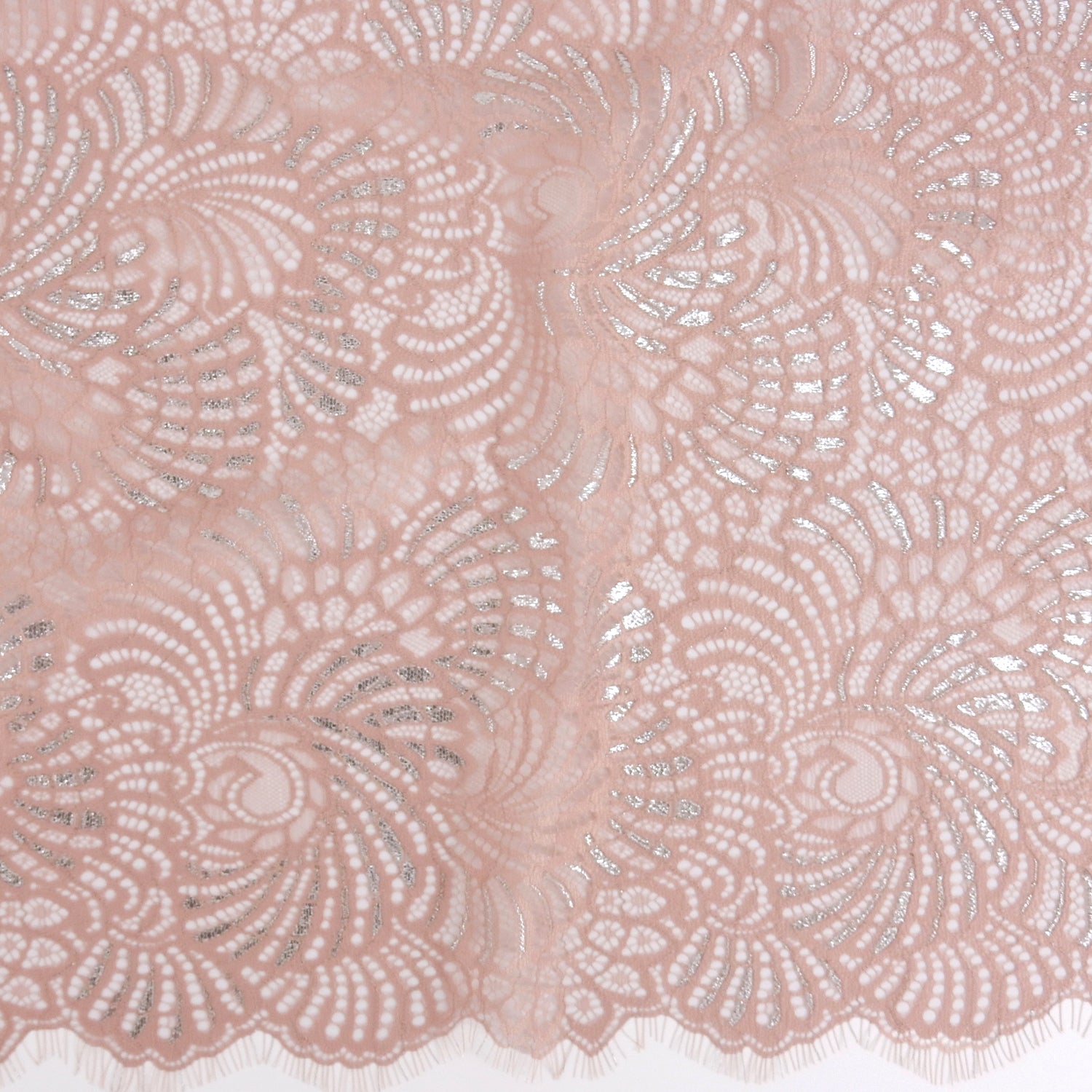 Metallic Double-Sided Eyelash Border Lace Fabric 4007 Blush/Silver