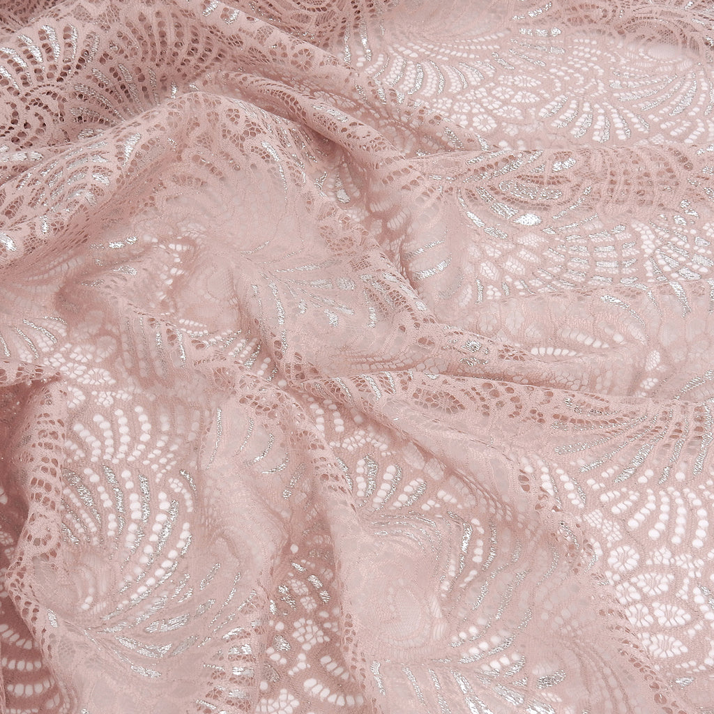 Metallic Double-Sided Eyelash Border Lace Fabric 4007 Blush/Silver