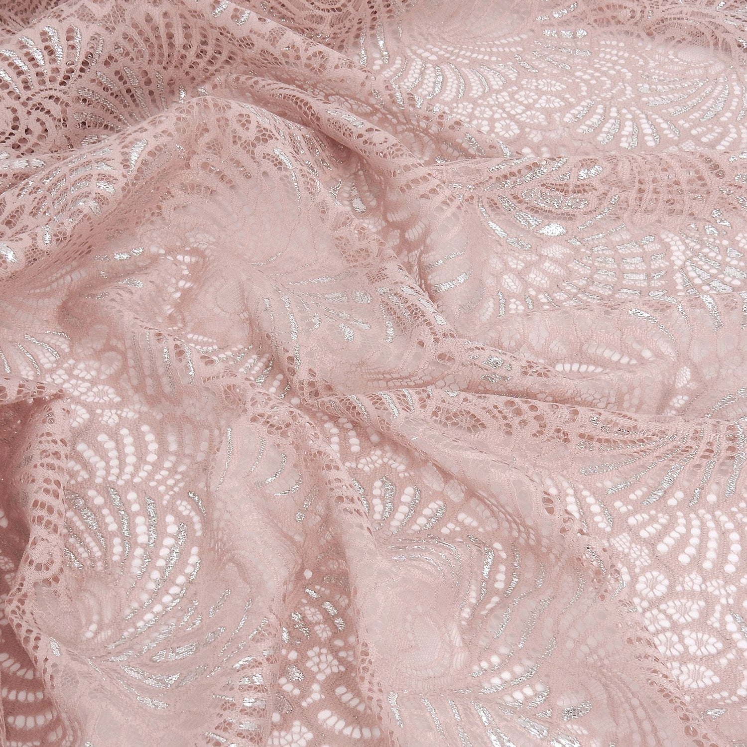 Metallic Double-Sided Eyelash Border Klauber Lace Fabric 4007 Blush/Silver