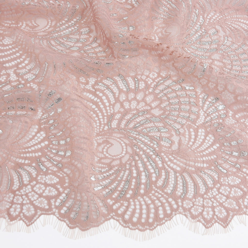 Metallic Double-Sided Eyelash Border Lace Fabric 4007 Blush/Silver