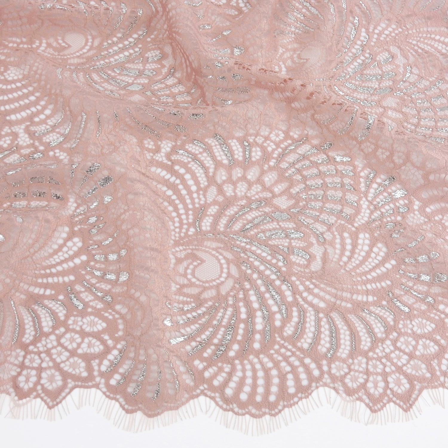 Metallic Double-Sided Eyelash Border Klauber Lace Fabric 4007 Blush/Silver