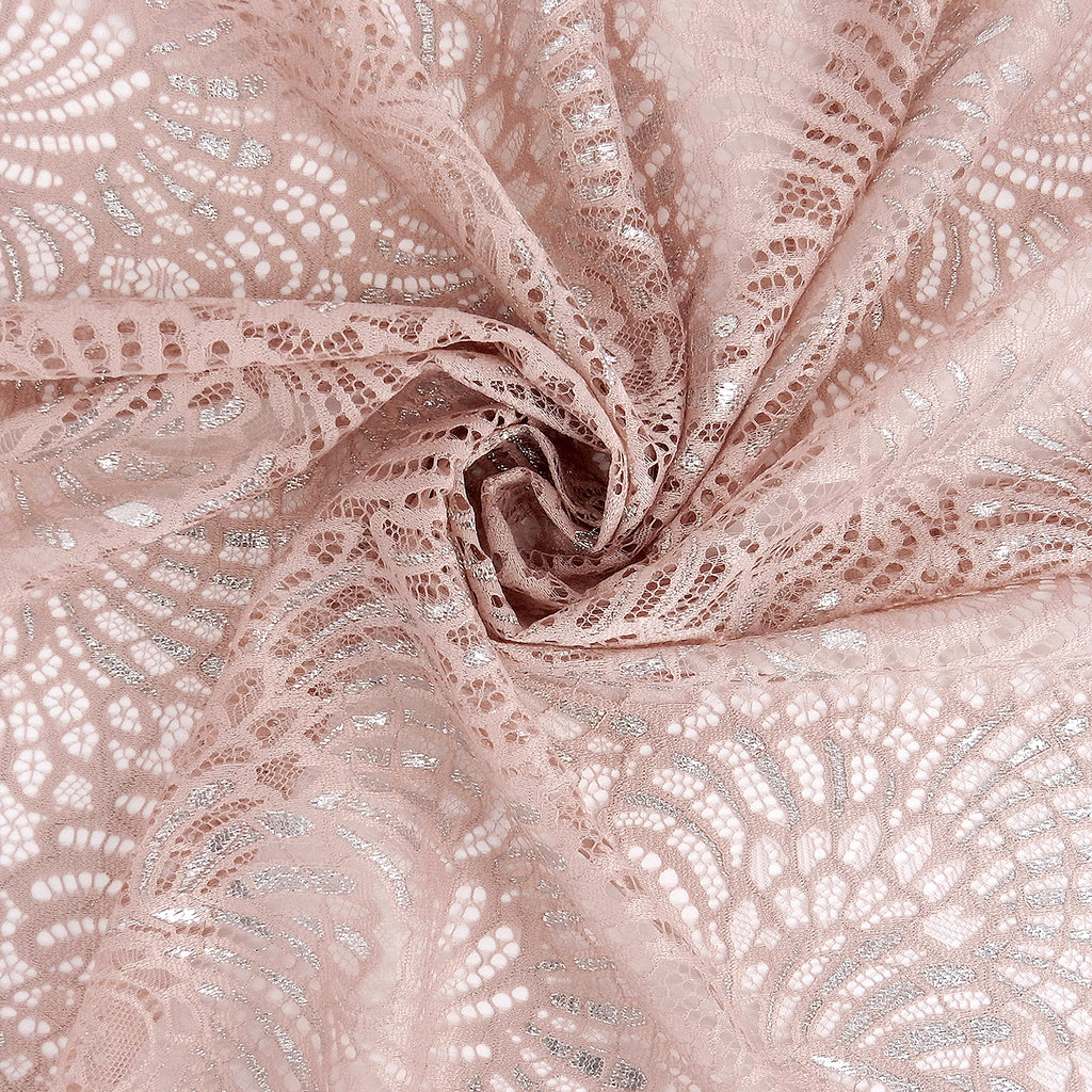 Metallic Double-Sided Eyelash Border Lace Fabric 4007 Blush/Silver