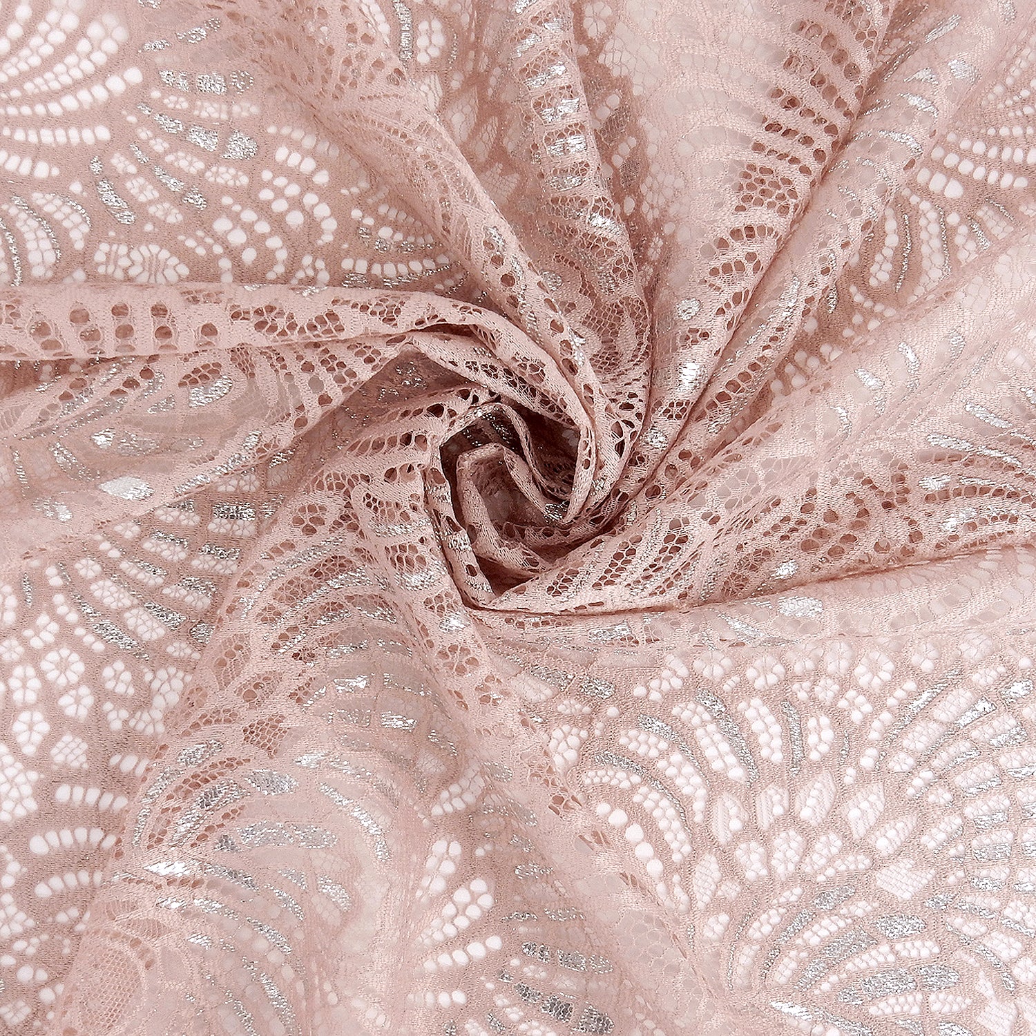 Metallic Double-Sided Eyelash Border Klauber Lace Fabric 4007 Blush/Silver