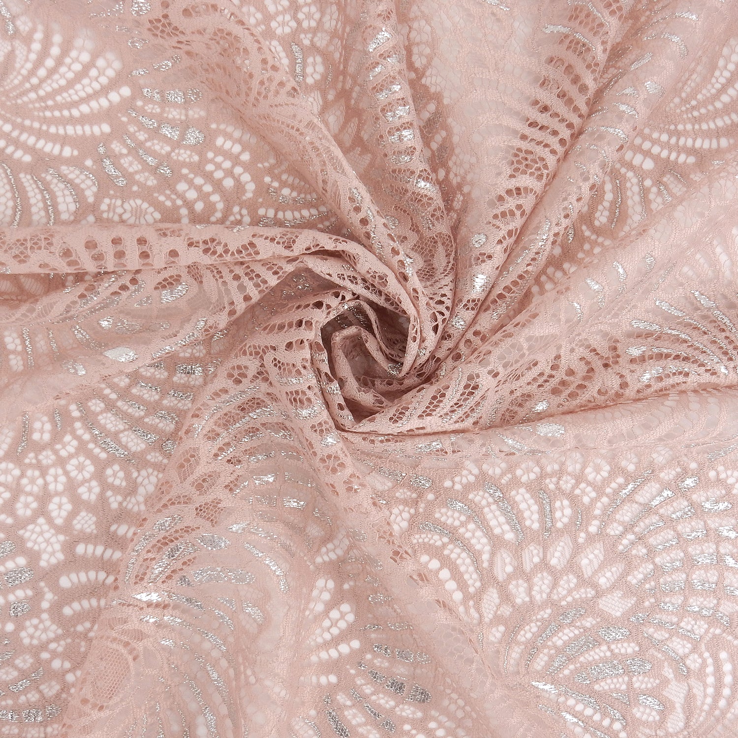 Metallic Double-Sided Eyelash Border Klauber Lace Fabric 4007 Blush/Silver