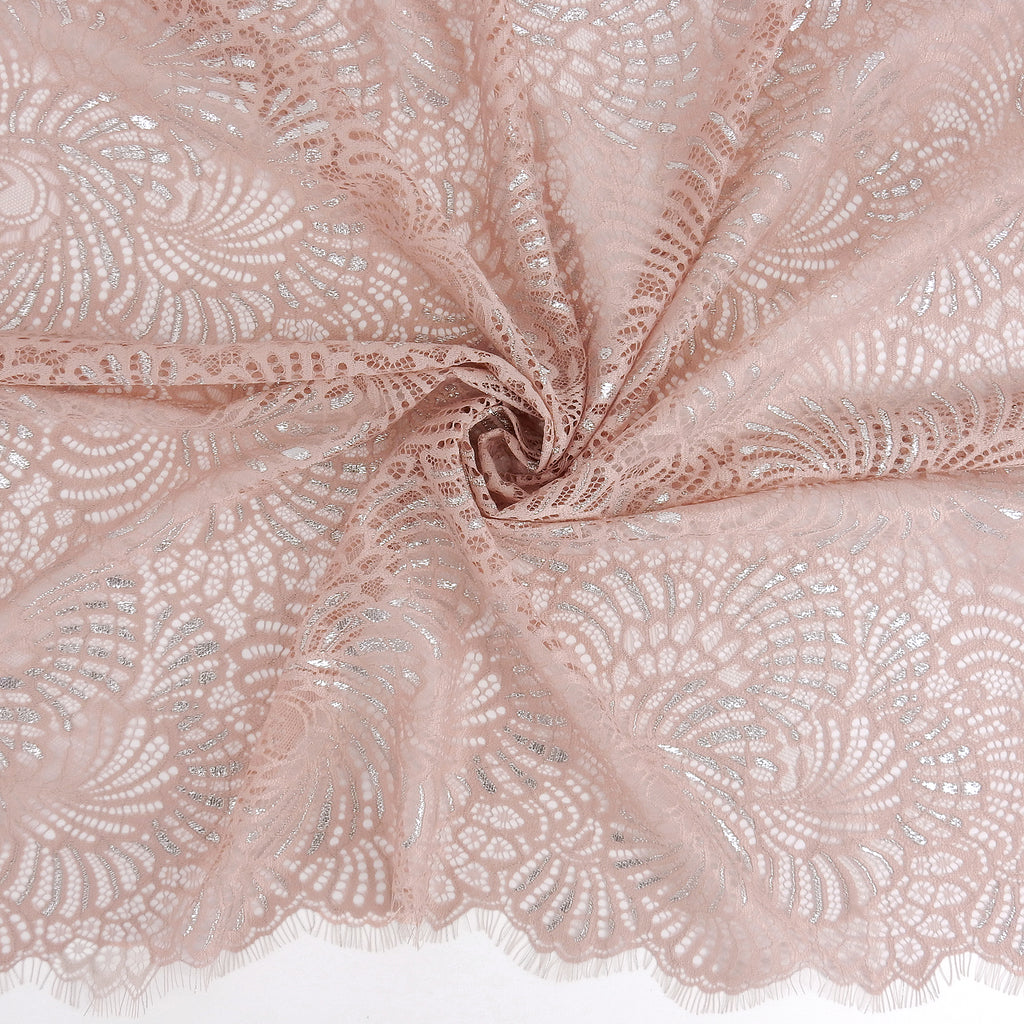 Metallic Double-Sided Eyelash Border Lace Fabric 4007 Blush/Silver